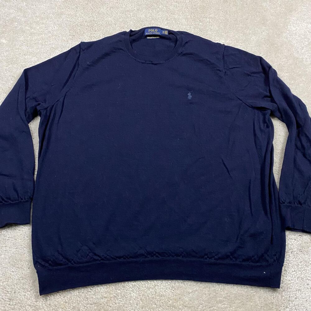 Polo Ralph Lauren Sweater Mens 3XB Navy Merino Wool Crewneck Pony Lightweight‎
